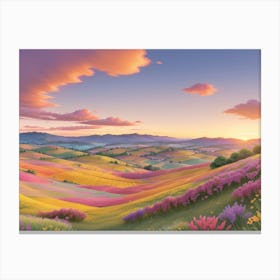 3d Animation Style A Serene Landscape Of A Colorful Sunset Sky 3 (2) Canvas Print