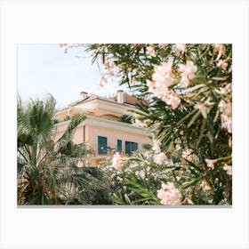 Hotel With Palms And Flowers Canvas Print