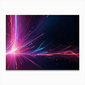 Abstract Background With Streaks Of Blue, Pink, And Orange Light Bursting From A Central Point, Creating A Dynamic And Energetic Effect On A Dark, Reflective Surface Canvas Print