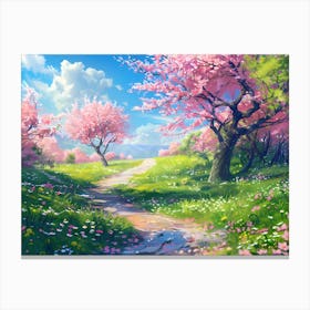 Cherry Blossoms And Path Canvas Print