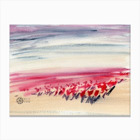 Tulip Field - watercolor painting signed contemporary modern floral flower red gray beige landscape living room bedroom Canvas Print