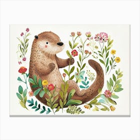 Little Floral Otter 1 Canvas Print