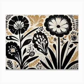 Black And Gold Flowers Canvas Print