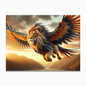 Majestic Lion-Bird Flight Fantasy Canvas Print