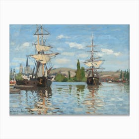 Ships Riding On The Seine At Rouen , Claude Monet Canvas Print
