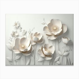 3d Art With Simple Floral Painting Light Gray Canvas Print