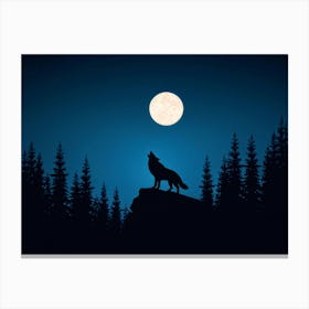 Illustration Of A Lone Wolf Howling Under A Full Moon In The Wilderness Of Wyoming Its Silhouette A Canvas Print