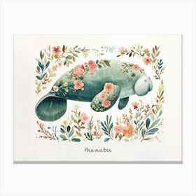 Little Floral Manatee 1 Poster Canvas Print