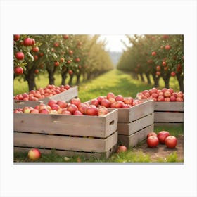 Crates Of Red Apples In An Orchard 8 Canvas Print