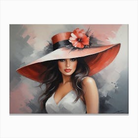 Lady In Red Hat 2 Canvas Print