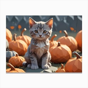 Cute Kitten In A Pumpkin Patch 4 Canvas Print