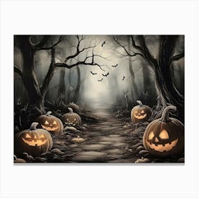 Halloween Pumpkins In The Woods 3 Canvas Print