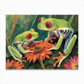 Floral Animal Illustration Red Eyed Tree Frog 4 Canvas Print