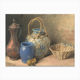 Blue Vase And Wicker Basket Canvas Print