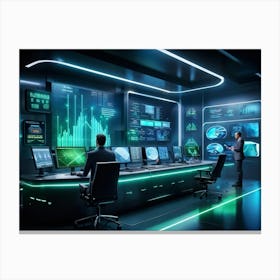 Cyber Intelligence Technology Interfacing With Modern Business Operations Robots Analyzing Data Ho (4) Canvas Print