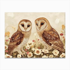 Floral Animal Illustration Owl 4 Canvas Print