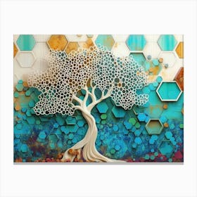 White Lattice and Ethereal Tree On Oak, Complemented by A Mix of Turquoise 1 Canvas Print