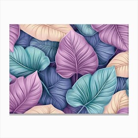 Tropical Background, Seamless Pattern with Colorful Textured Pastel Colocasia Leaves Canvas Print