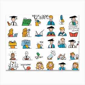 Cartoon Icons Representing Events And Education Sketched By Hand Hand Drawn Animation Style Depic (2) Canvas Print