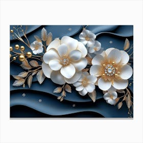 Flowers On A Blue Background 4 Canvas Print