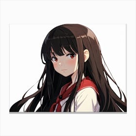 Anime Style Portrait Of A 10 Year Old Girl With Long Straight Black Hair Reddish Brown Eyes Pale Canvas Print