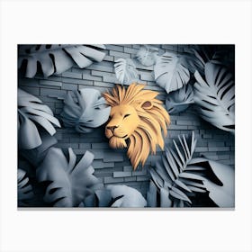 Lion Head Tropical 3d Pattern Canvas Print