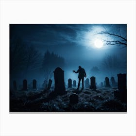 Death Fear Rising Full Fog Gravestone Dark Night Evil Background Holiday Horror Undead (30) Canvas Print