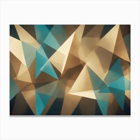 Abstract, Overlapping Triangular Shapes In Gold And Blue Hues Create A Sense Of Depth And Dimension Against A Dark Background Canvas Print