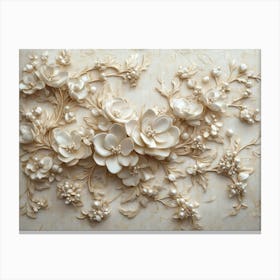 An Ornate 3d Featuring a Cascade of Pearl Flowers Over a Vintage European Tapestry Canvas Print