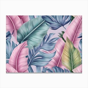 Tropical Exotic Luxury Seamless Pattern With Pastel Color Banana Leaves, Palm, Colocasia Canvas Print