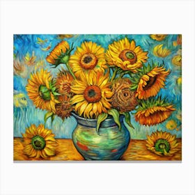 Van Gogh A Vase Of Sunflowers Painted In Bright Ye Lienzo