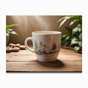 A White Mug With A Hand Drawn Design Depicting A Forest Scene Canvas Print