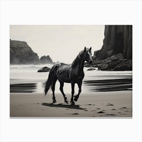 A Horse Oil Painting In Anakena Beach, Easter Island, Landscape 1 Canvas Print