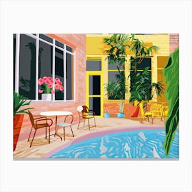 Summer Patio With Pool And Plants, Hockney Style Canvas Print