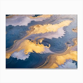 An Abstract Design Resembling A Rippled Or Marbled Surface With Gold, Blue, And White Tones Canvas Print