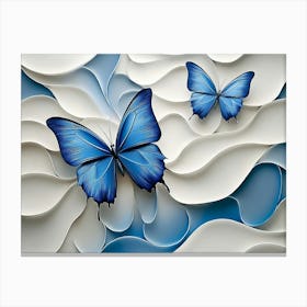 Modern With Abstract 3d Design and Prominent Blue Butterfly Canvas Print