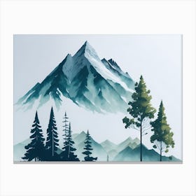 Mountain And Forest In Minimalist Watercolor Horizontal Composition 132 Canvas Print