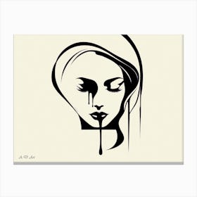 Black And White Women Head Minimal Float Illustration Canvas Print