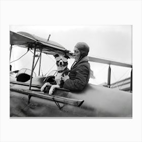 Dog In The Cockpit Vintage Black and White Photo Canvas Print
