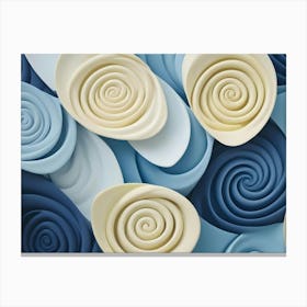 Abstract, Layered Swirls In Shades Of Blue And Yellow Create A Three Dimensional Pattern Resembling Flowers Or Seashells Canvas Print