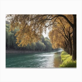 Waterway Surrounded By Trees Canvas Print