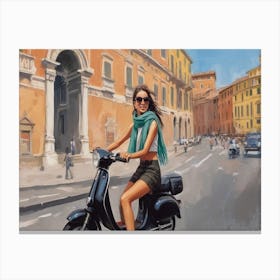 Italian girl riding her scooter wall art poster Canvas Print