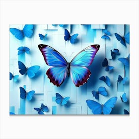 3d Modern Art with Blue Butterfly Canvas Print