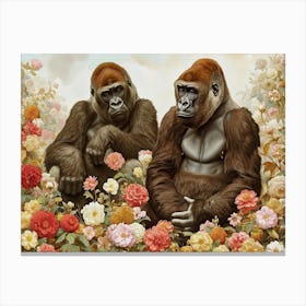 Floral Animal Illustration Mountain Gorilla 1 Canvas Print