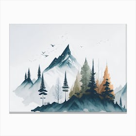 Mountain And Forest In Minimalist Watercolor Horizontal Composition 118 Canvas Print