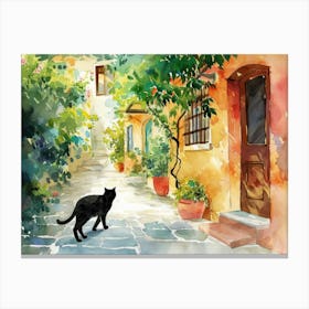Thessalonik, Greece   Cat In Street Art Watercolour Painting 3 Canvas Print