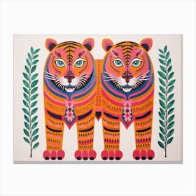 Siberian Tiger 4 Folk Style Animal Illustration Canvas Print