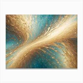 A Close Up Shot Of Swirling, Abstract Patterns In Gold And Blue, Resembling A Galaxy Or A Nebula Canvas Print