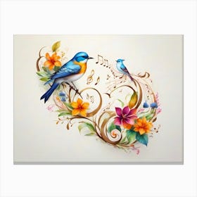 Colorful Singing Birds In A Symphony And Flower Design Illustration Canvas Print