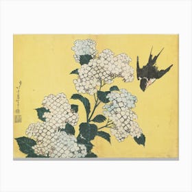 Hydrangeas And Swallow, Katsushika Hokusai Canvas Print